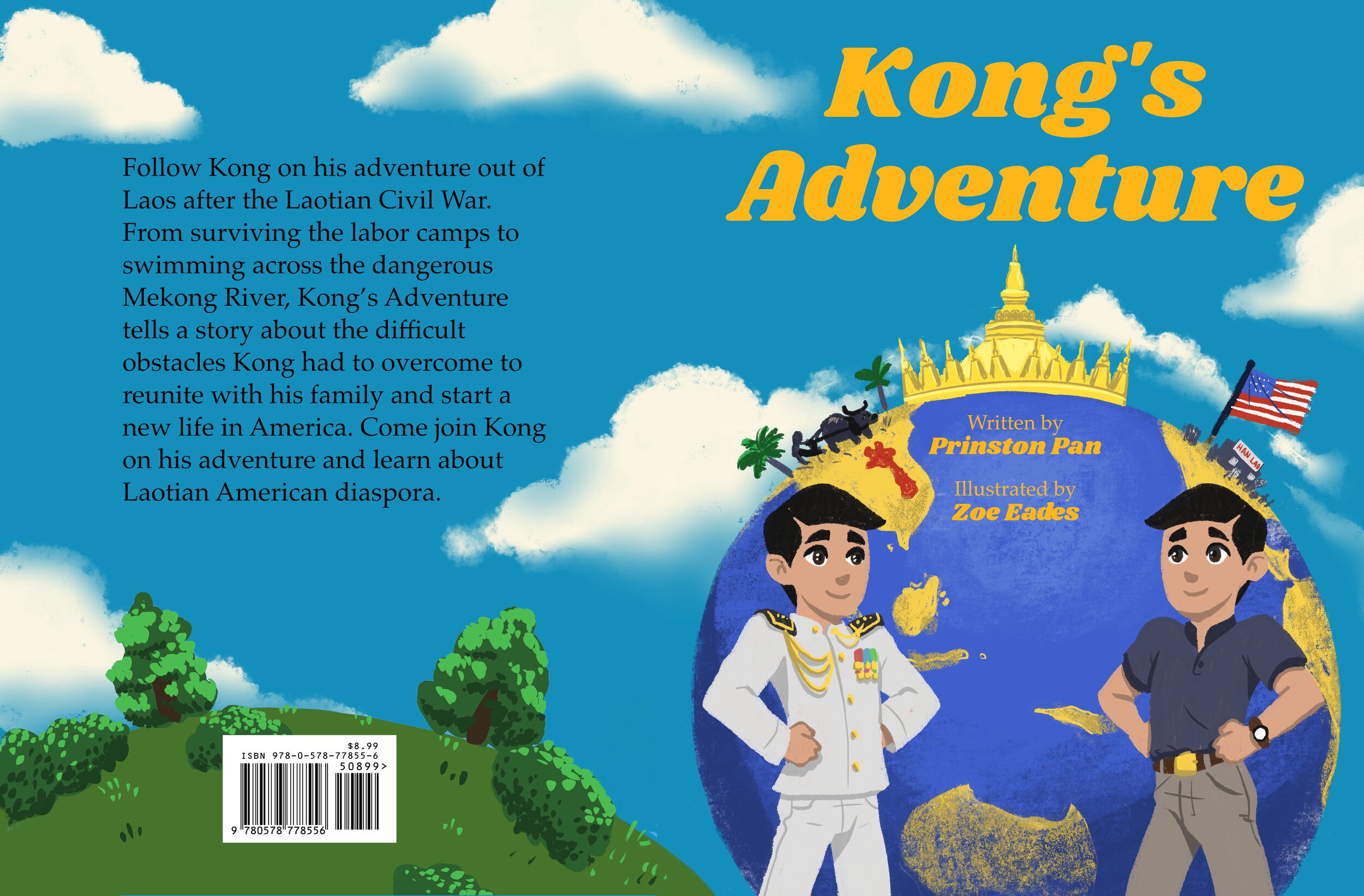 Full wraparound cover of Kong's Adventure by Prinston Pan, illustrated by Zoe Eades, with back cover summary text