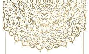 Gold ornamental mandala design on a white background