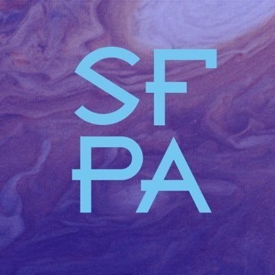 SFPA logo in light blue letters on a swirling purple background