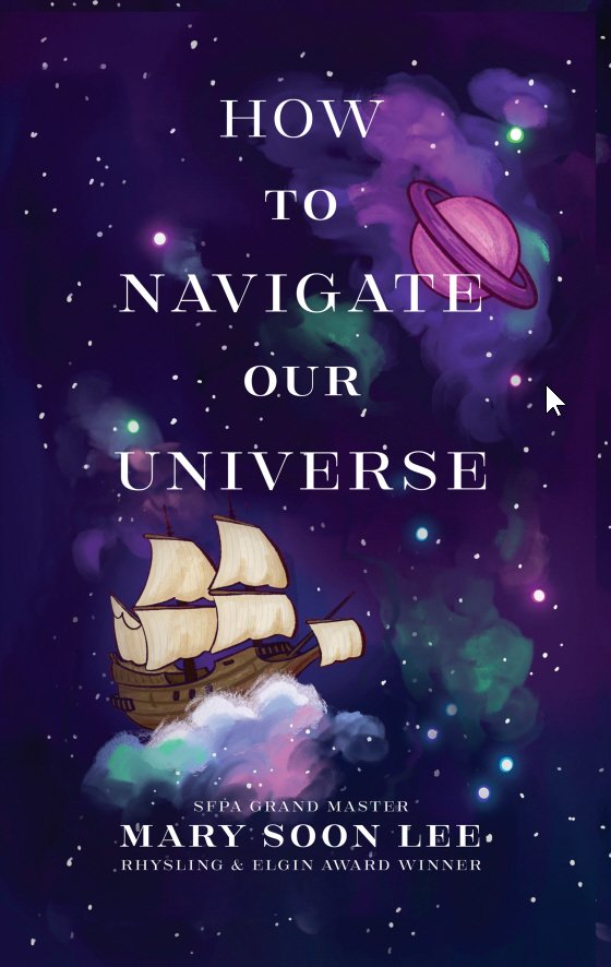 Cover of How to Navigate Our Universe by Mary Soon Lee, showing a sailing ship on clouds among stars and a ringed planet