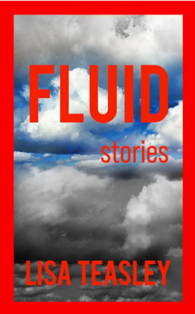 Cover of Fluid: Stories by Lisa Teasley, showing red title text over a cloudy sky